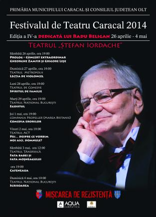 Ediţia 2014 a Festivalului de Teatru Caracal. Reverenţă făcută meşterului Beligan