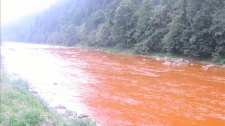 Râul Bistriţa, poluat pe o distanţă de 20 km cu apă de mină. Apa a devenit roşie!